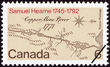 Timbre de 1971 - Samuel Hearne, 1745-1792, Copper Mine River, 1771 - Timbre du Canada