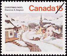 Village dans les Laurentides 1974 - Timbre du Canada