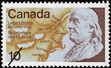 Timbre de 1976 - Bicentenaire des États-Unis, Benjamin Franklin - Timbre du Canada