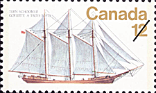 Timbre de 1977 - Goélette à trois mâts - Timbre du Canada