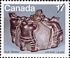 Timbre de 1979 - Cinq Inuit construisant un igloo - Timbre du Canada