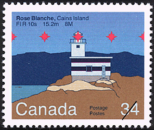 Timbre de 1985 - Rose Blanche, Cains Island, FI R 10s 15.2m 8M - Timbre du Canada