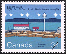 Timbre de 1985 - Sisters Islets, FI(2) 15s 21.3m 21M Radio Beacon -- (M) - Timbre du Canada