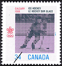 Le hockey sur glace, Calgary, 1988 1986 - Timbre du Canada