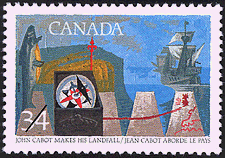Timbre de 1986 - Jean Cabot aborde le pays - Timbre du Canada