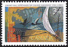 Les Vikings naviguent vers l'ouest 1986 - Timbre du Canada