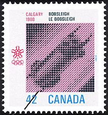 Timbre de 1987 - Le bobsleigh, Calgary, 1988 - Timbre du Canada
