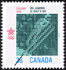Timbre de 1987 - Le saut à ski, Calgary, 1988 - Timbre du Canada