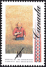 Farmer in a Lush Field of Wheat 1991 - Canadian stamp