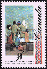 Group of Emigrants on the Deck of a Ship 1991 - Canadian stamp