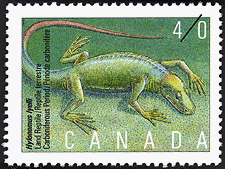 Timbre de 1991 - Hylonomus lyelli, Reptile terrestre, Période carbonifère - Timbre du Canada